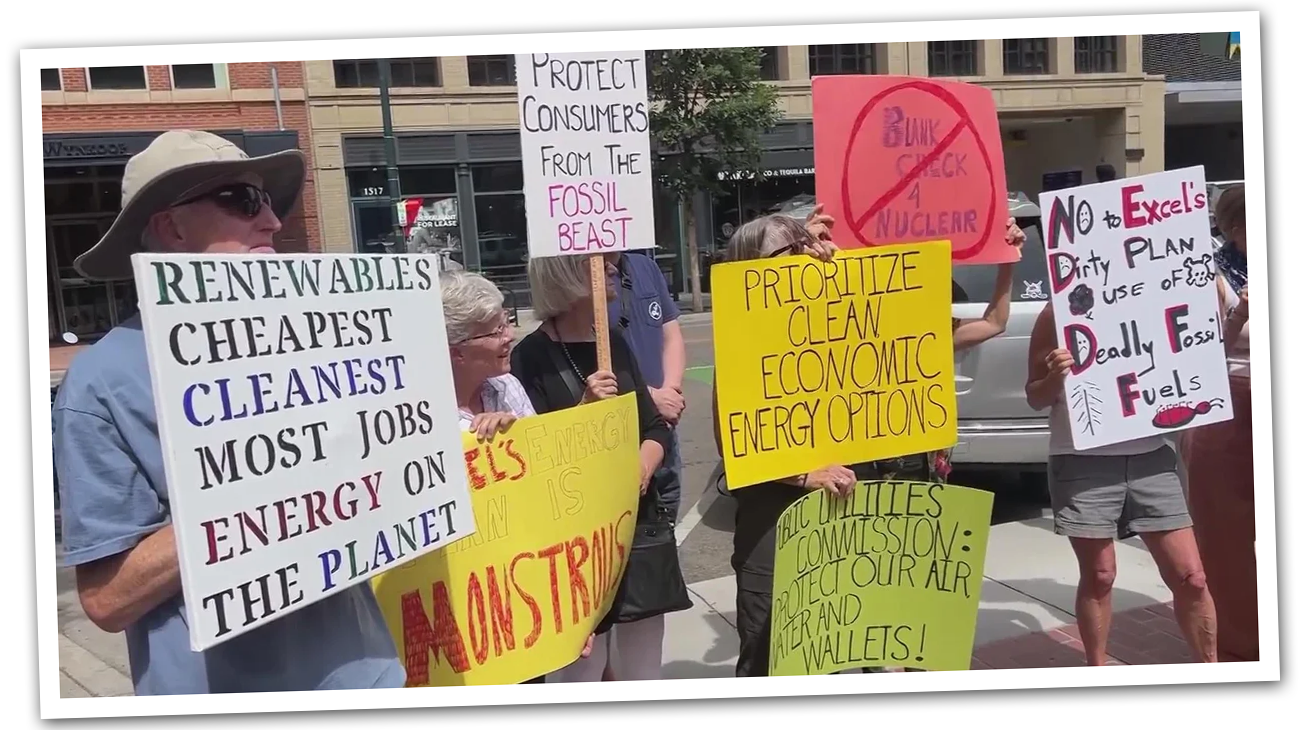 A group of protesters against Xcel Energy's energy proposals.